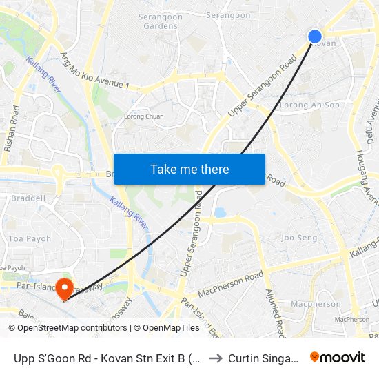 Upp S'Goon Rd - Kovan Stn Exit B (63031) to Curtin Singapore map