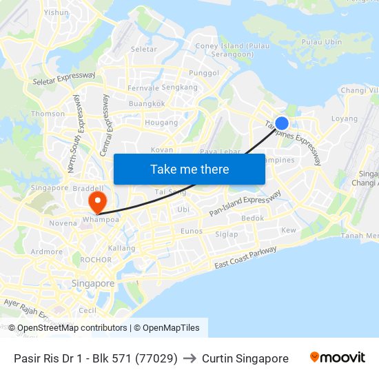 Pasir Ris Dr 1 - Blk 571 (77029) to Curtin Singapore map