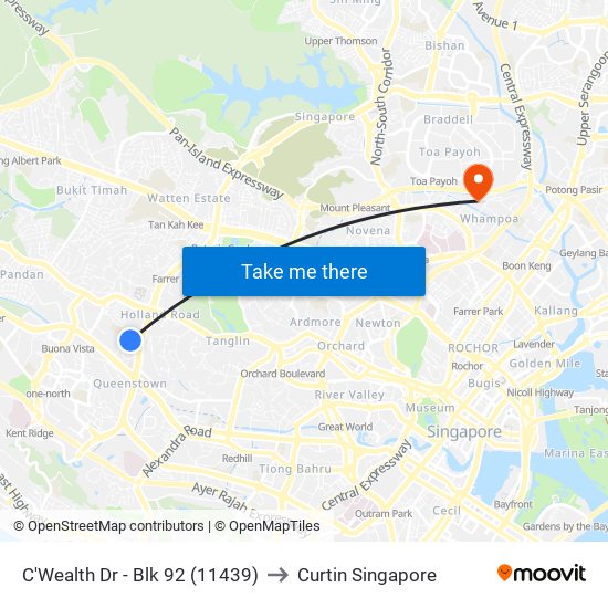 C'Wealth Dr - Blk 92 (11439) to Curtin Singapore map
