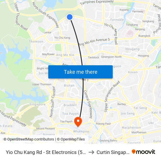 Yio Chu Kang Rd - St Electronics (55059) to Curtin Singapore map
