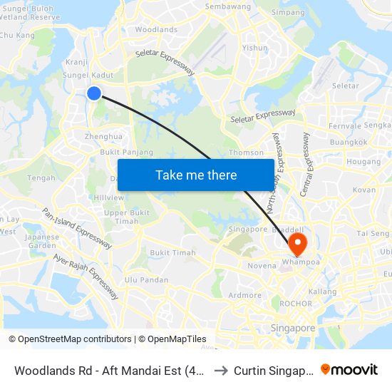 Woodlands Rd - Aft Mandai Est (45069) to Curtin Singapore map