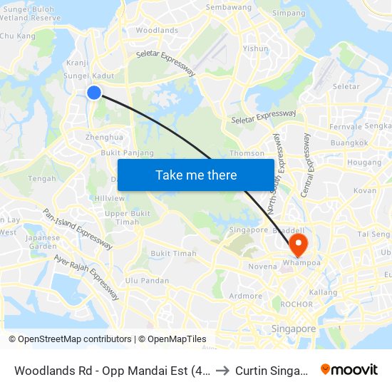 Woodlands Rd - Opp Mandai Est (45061) to Curtin Singapore map