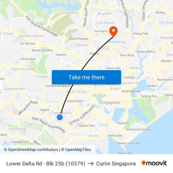 Lower Delta Rd - Blk 25b (10379) to Curtin Singapore map