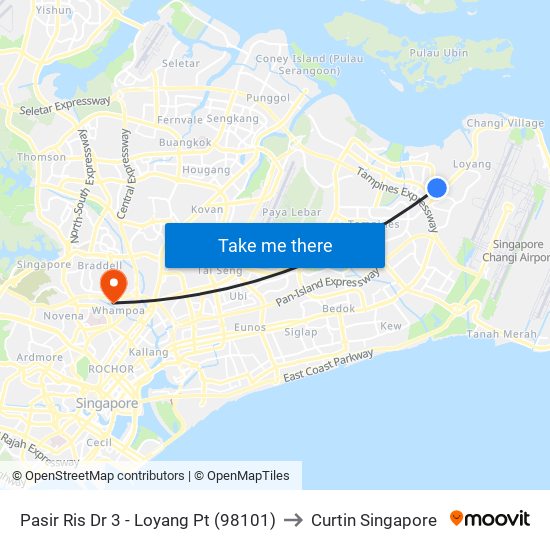 Pasir Ris Dr 3 - Loyang Pt (98101) to Curtin Singapore map