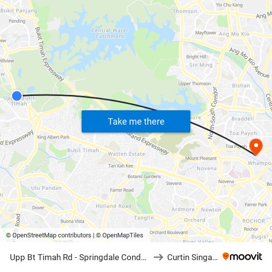 Upp Bt Timah Rd - Springdale Condo (43019) to Curtin Singapore map