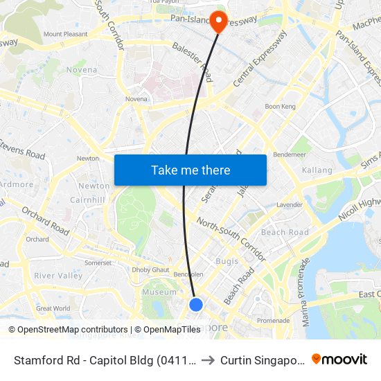 Stamford Rd - Capitol Bldg (04111) to Curtin Singapore map