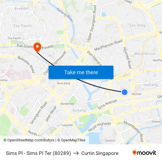 Sims Pl - Sims Pl Ter (80289) to Curtin Singapore map