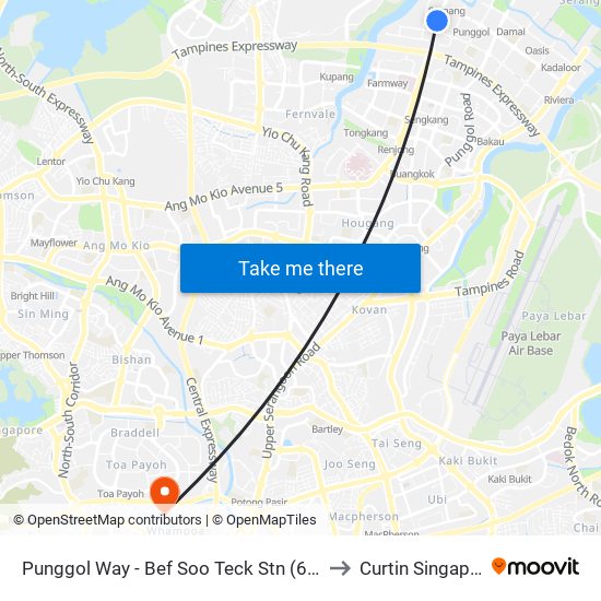 Punggol Way - Bef Soo Teck Stn (65149) to Curtin Singapore map