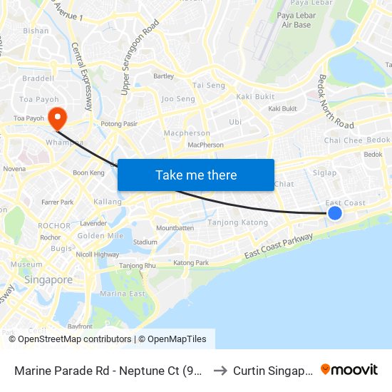 Marine Parade Rd - Neptune Ct (93019) to Curtin Singapore map