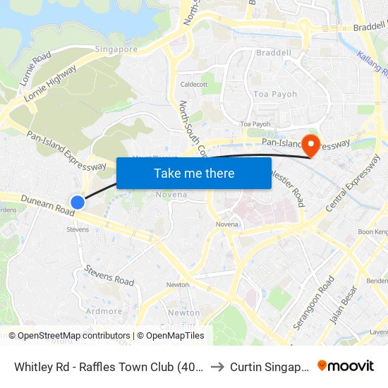 Whitley Rd - Raffles Town Club (40231) to Curtin Singapore map