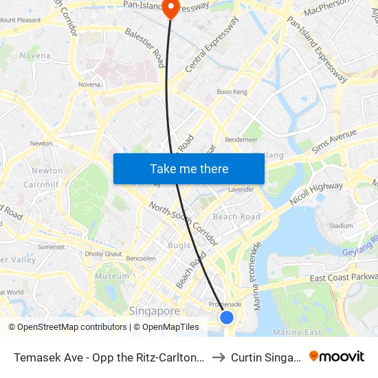 Temasek Ave - Opp the Ritz-Carlton (02171) to Curtin Singapore map