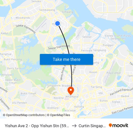 Yishun Ave 2 - Opp Yishun Stn (59073) to Curtin Singapore map