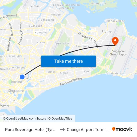 Parc Sovereign Hotel (Tyrwhitt) to Changi Airport Terminal 2 map