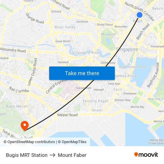 Bugis MRT Station to Mount Faber map