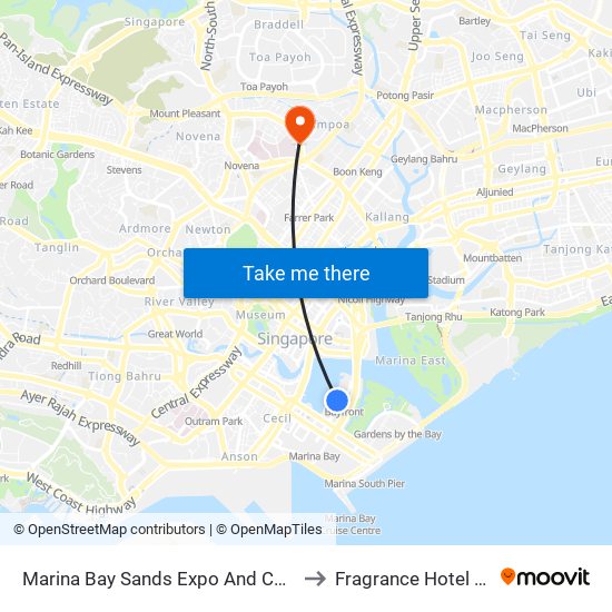 Marina Bay Sands Expo And Convention Centre to Fragrance Hotel (Balestier) map