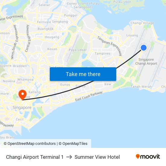 Changi Airport Terminal 1 to Summer View Hotel map