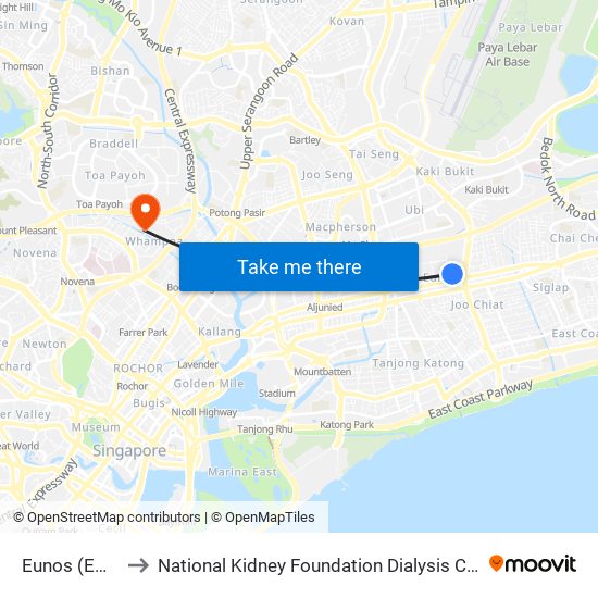 Eunos (EW7) to National Kidney Foundation Dialysis Centre map