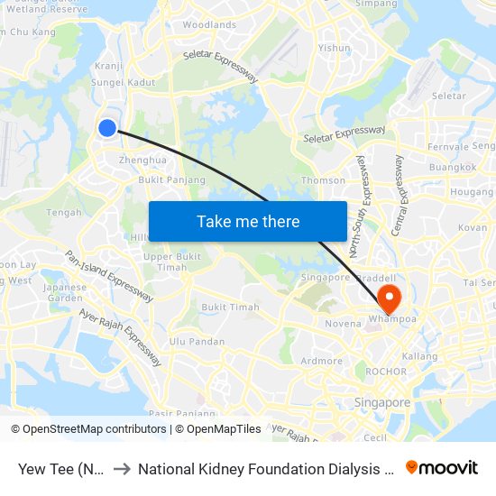Yew Tee (NS5) to National Kidney Foundation Dialysis Centre map