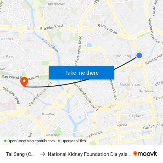 Tai Seng (CC11) to National Kidney Foundation Dialysis Centre map