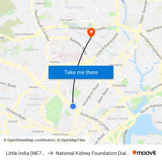 Little India (NE7|DT12) to National Kidney Foundation Dialysis Centre map