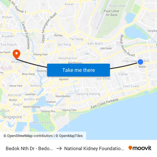 Bedok Nth Dr - Bedok Int (84009) to National Kidney Foundation Dialysis Centre map