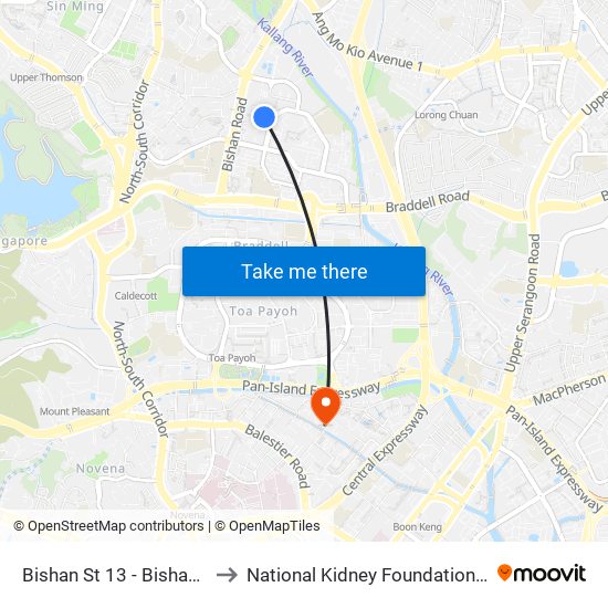 Bishan St 13 - Bishan Int (53009) to National Kidney Foundation Dialysis Centre map