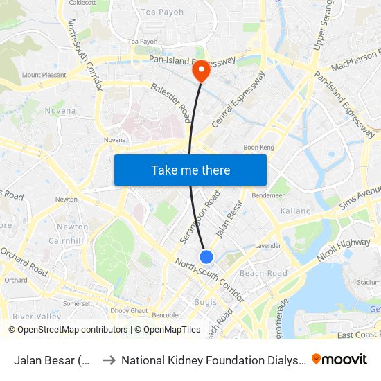 Jalan Besar (DT22) to National Kidney Foundation Dialysis Centre map