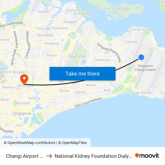 Changi Airport (CG2) to National Kidney Foundation Dialysis Centre map