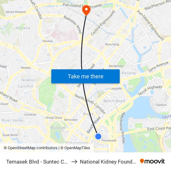 Temasek Blvd - Suntec Convention Ctr (02151) to National Kidney Foundation Dialysis Centre map