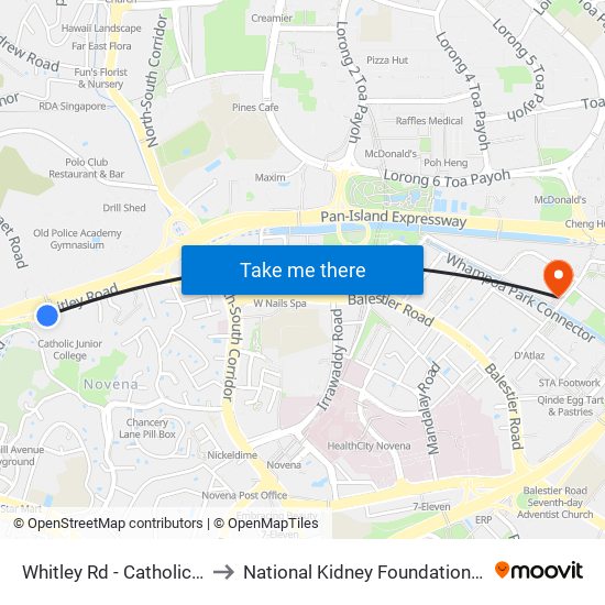 Whitley Rd - Catholic Jc (51099) to National Kidney Foundation Dialysis Centre map