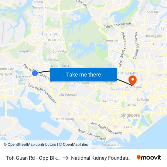 Toh Guan Rd - Opp Blk 288d (28631) to National Kidney Foundation Dialysis Centre map