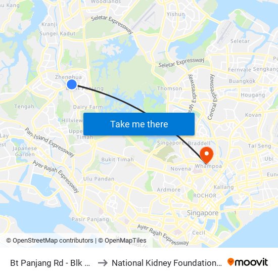 Bt Panjang Rd - Blk 183 (44259) to National Kidney Foundation Dialysis Centre map