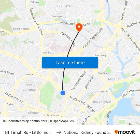 Bt Timah Rd - Little India Stn Exit A (40011) to National Kidney Foundation Dialysis Centre map