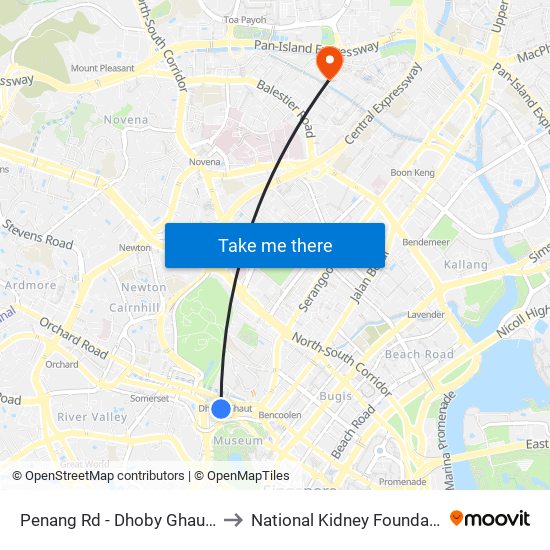 Penang Rd - Dhoby Ghaut Stn Exit B (08031) to National Kidney Foundation Dialysis Centre map