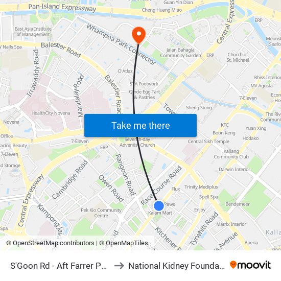 S'Goon Rd - Aft Farrer Pk Stn Exit G (07211) to National Kidney Foundation Dialysis Centre map