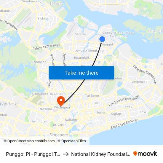 Punggol Pl - Punggol Temp Int (65009) to National Kidney Foundation Dialysis Centre map