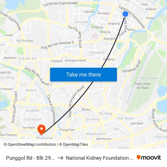 Punggol Rd - Blk 298a (65061) to National Kidney Foundation Dialysis Centre map