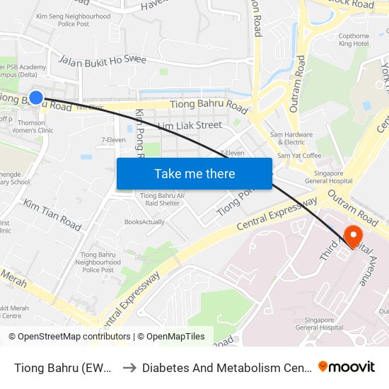 Tiong Bahru (EW17) to Diabetes And Metabolism Centre map