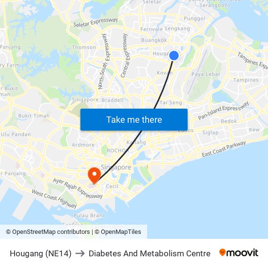 Hougang (NE14) to Diabetes And Metabolism Centre map