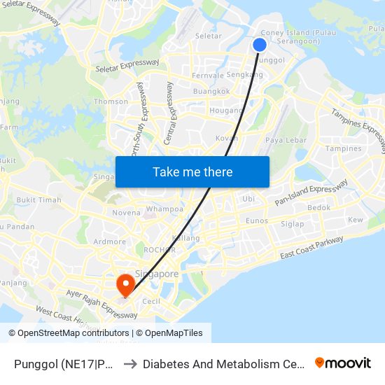 Punggol (NE17|PTC) to Diabetes And Metabolism Centre map