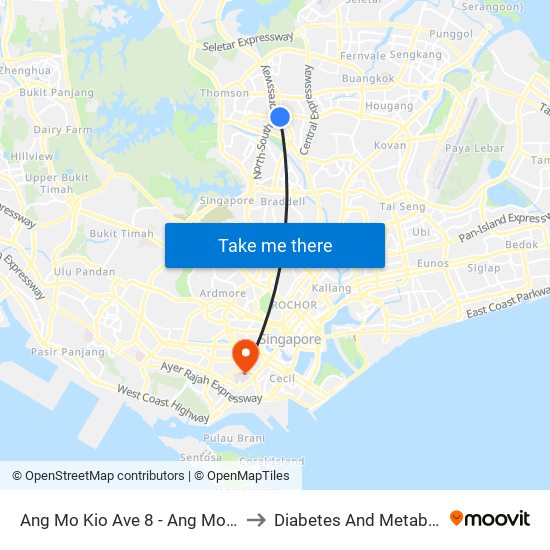 Ang Mo Kio Ave 8 - Ang Mo Kio Int (54009) to Diabetes And Metabolism Centre map