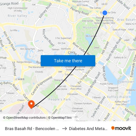 Bras Basah Rd - Bencoolen Stn Exit B (08069) to Diabetes And Metabolism Centre map