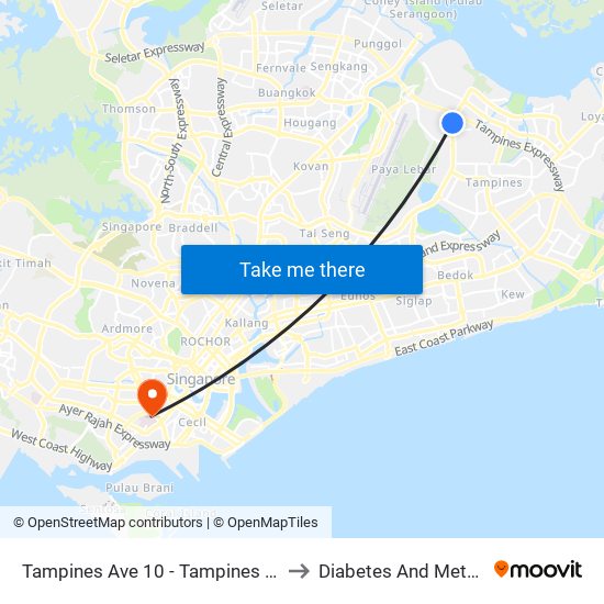 Tampines Ave 10 - Tampines Wafer Fab Pk (75351) to Diabetes And Metabolism Centre map