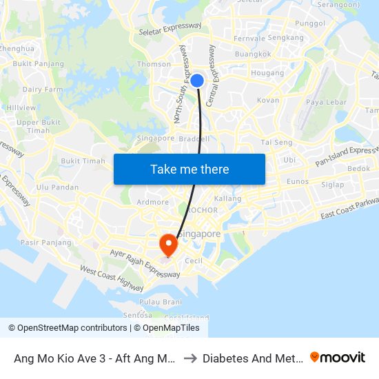 Ang Mo Kio Ave 3 - Aft Ang Mo Kio Stn Exit A (54261) to Diabetes And Metabolism Centre map