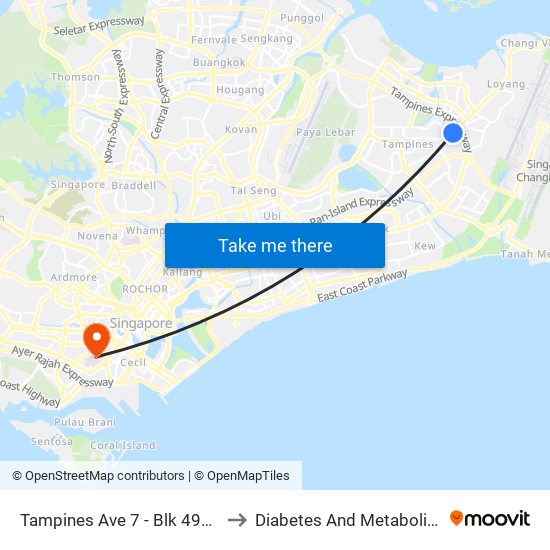 Tampines Ave 7 - Blk 497d (76241) to Diabetes And Metabolism Centre map