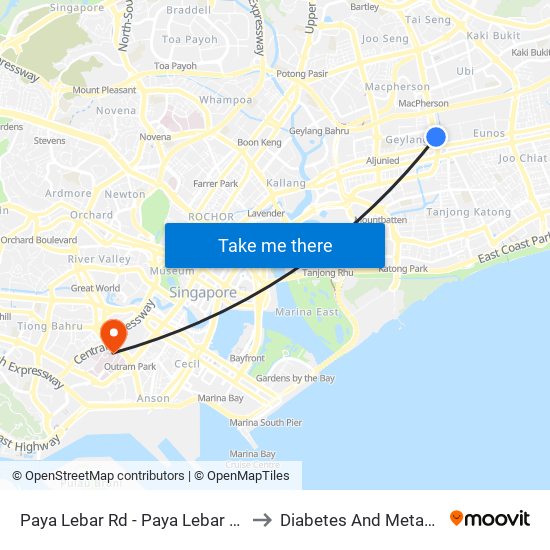 Paya Lebar Rd - Paya Lebar Stn Exit B (81111) to Diabetes And Metabolism Centre map