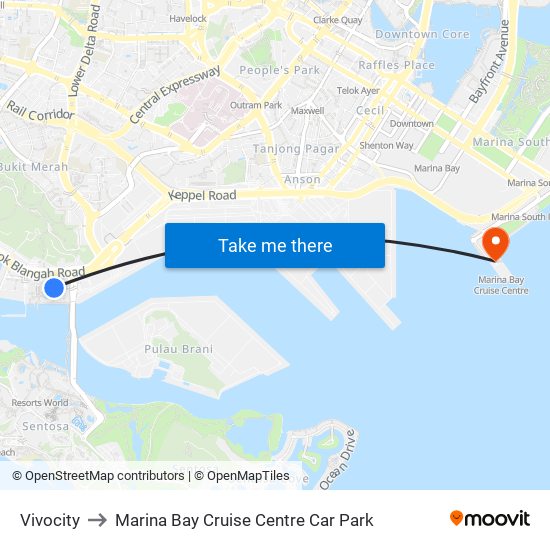 Vivocity to Marina Bay Cruise Centre Car Park map