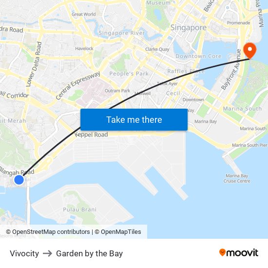 Vivocity to Garden by the Bay map