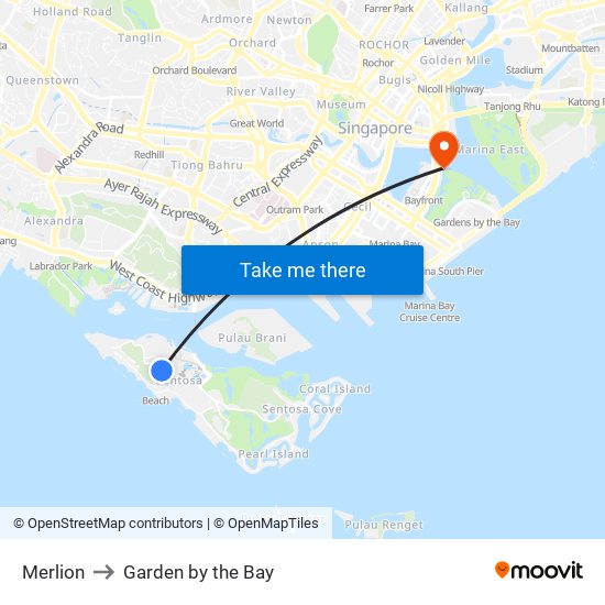 Merlion to Garden by the Bay map