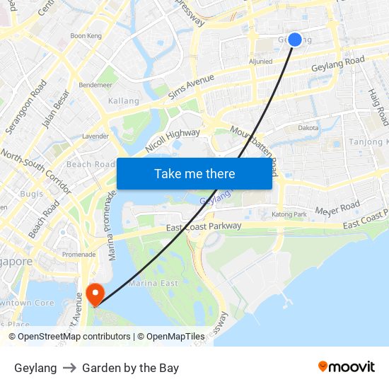 Geylang to Garden by the Bay map